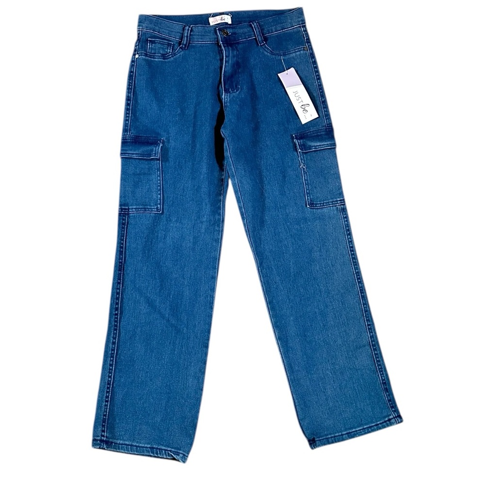 JUST BE stretch denim straight leg cargo utility jeans size Medium (8/10) - NWT!